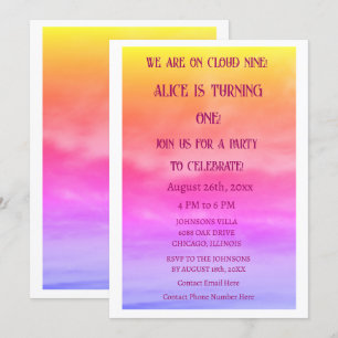 Invitation Premier Nuage Neuf Anniversaire Fête 1er Artsy Ros