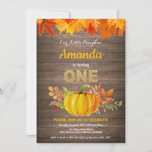 Invitation Premier or d'anniversaire d'automne rustique de (Devant)
