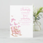 Invitation Premier premier anniversaire en peluche et papillo (Debout devant)