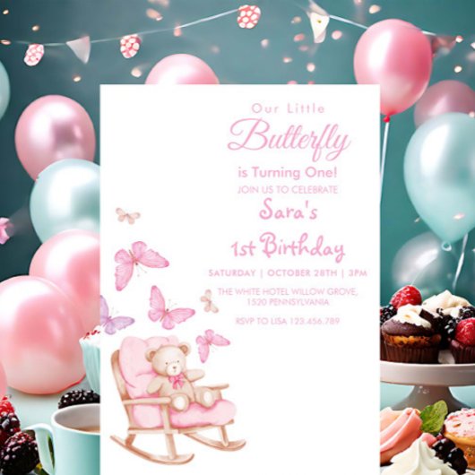 Invitation Premier premier anniversaire en peluche et papillo