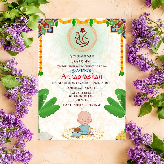 Invitation Premier Riz "Annaprashan" Bébé indien