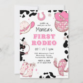 Invitation Premier rodéo 1er anniversaire fille rose (Devant)