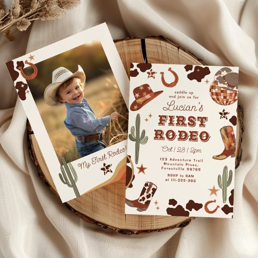 Invitation Premier rodéo 1er anniversaire Western cowboy phot