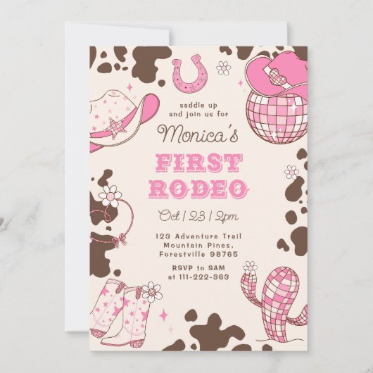 Invitation Premier rodéo 1er anniversaire wild West rose fill (Devant)