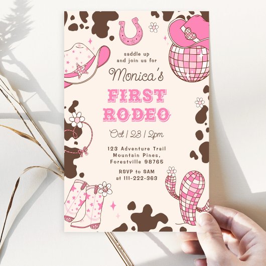 Invitation Premier rodéo 1er anniversaire wild West rose fill