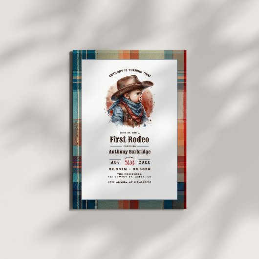 Invitation « Premier Rodéo » Anniversaire de 1 an Cowboy Rust
