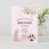 Invitation Premier Rodéo Anniversaire Fille Rustique Cowgirl (Debout devant)