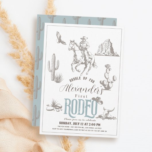 Invitation Premier Rodeo Cowboy Western Blue 1er Anniversaire