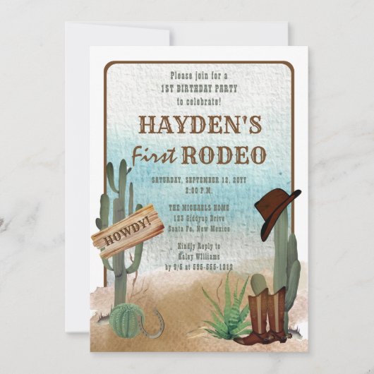 Invitation Premier Rodeo Cowboy Western Boy 1ère fête d'anniv (Devant)