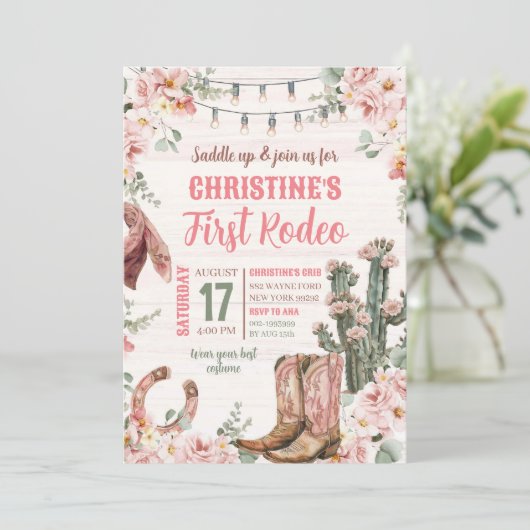 Invitation Premier Rodéo de Cactus Western Rustique rose (Debout devant)