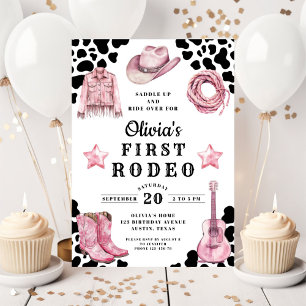 Invitation Premier Rodéo de la Fille Rose 1er Anniversaire