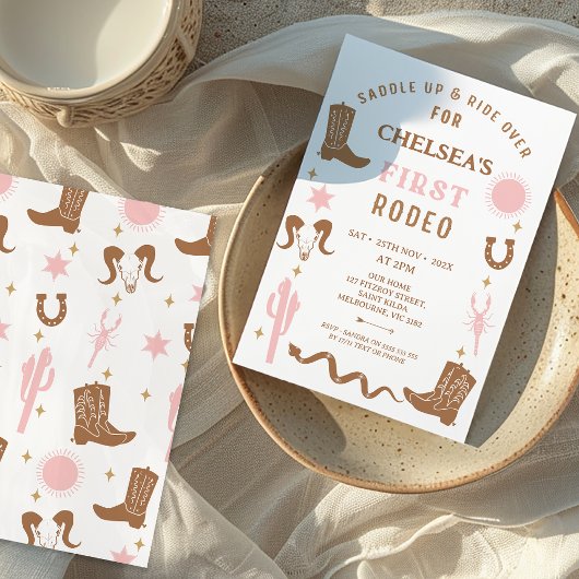 Invitation Premier Rodéo de la première fille rose Brown 1er 