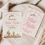 Invitation Premier Rodéo de l'Ouest rose vintage 1er annivers<br><div class="desc">Vintage Pink Western Premier Rodéo 1er Anniversaire Invitation Girls rose et brun premier rodéo invitation d'anniversaire avec une casquette cowgirl avec motif rose vache,  un paysage désertique et de style corde en tête de police.</div>