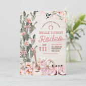 Invitation Premier Rodéo Fille Bois Rustique Rose (Debout devant)