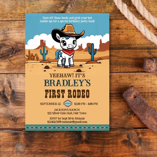 Invitation Premier Rodeo mignon cowboy cheval d'anniversaire
