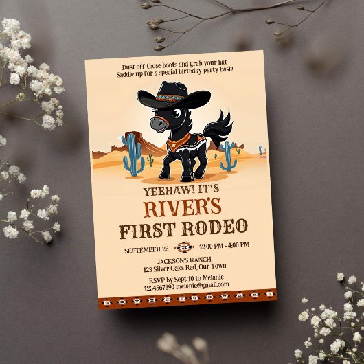 Invitation Premier Rodeo mignon cowboy cheval d'anniversaire
