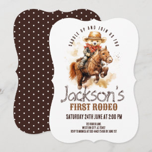 Invitation Premier Rodéo Ours en Peluche Garçon au Cheval Pre