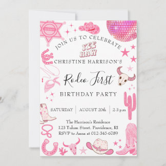 Invitation Premier Rodéo Rose 1er Anniversaire 