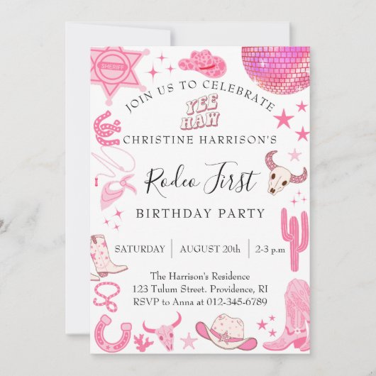 Invitation Premier Rodéo Rose 1er Anniversaire (Devant)