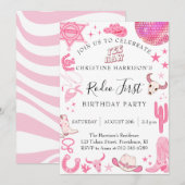 Invitation Premier Rodéo Rose 1er Anniversaire (Devant / Derrière)