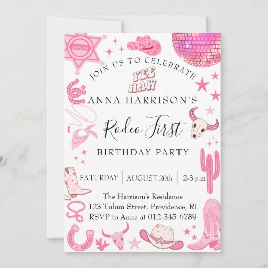 Invitation Premier rodéo rose 1er anniversaire (Devant)