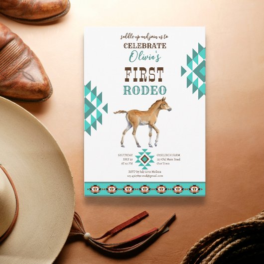 Invitation Premier rodéo sud-ouest turquoise cheval de campag