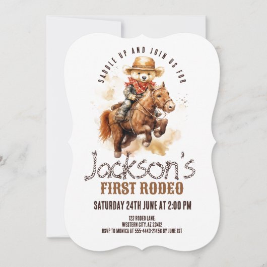 Invitation Premier Rodéo Teddy Bear Cheval Boy Premier annive (Devant)