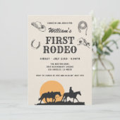 Invitation Premier Rodéo Vintage Neutre Cowboy 1er Anniversai (Debout devant)