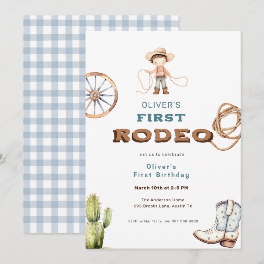 Invitation Premier Rodéo Western Baby Boy Anniversaire (Devant / Derrière)