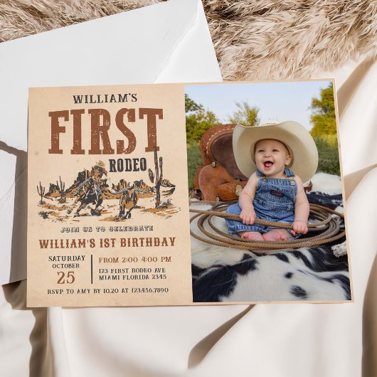 Invitation Premier Rodéo Western Cowboy 1er Anniversaire Phot