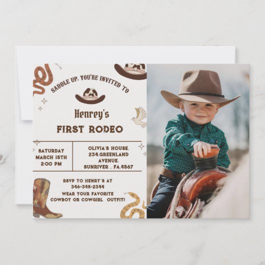 Invitation Premier Rodéo Western Cowboy photo d'anniversaire (Devant)