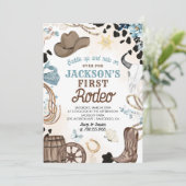 Invitation Premier Rodéo Wild West Cowboy Blue Boy Anniversai (Debout devant)