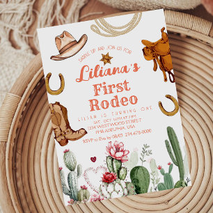 Invitation Premier Rodéo Wild West Cowboy rose Anniversaire