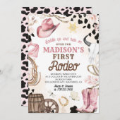 Invitation Premier Rodéo Wild West Cowgirl rose fille Anniver (Devant / Derrière)