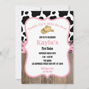 Invitation Premier Rodéo Wild West Cowgirl rose fille Anniver