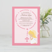 Invitation Premier rose de fille d'invitation de communion de (Debout devant)