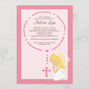 Invitation Premier rose de fille d'invitation de communion de