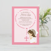 Invitation Premier rose de fille d'invitation de communion de (Debout devant)