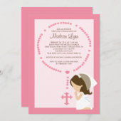 Invitation Premier rose de fille d'invitation de communion de (Devant / Derrière)