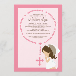 Invitation Premier rose de fille d'invitation de communion de