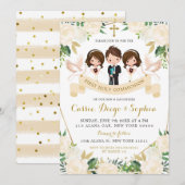 Invitation Premier Saint Communion frère et soeur espagnols (Devant / Derrière)