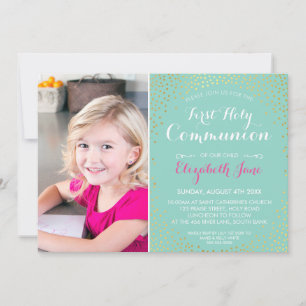Invitation PREMIER SAINT COMMUNION mini confetti menthe d'or