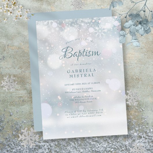 Invitation Premier Snowflakes Baptême Christening