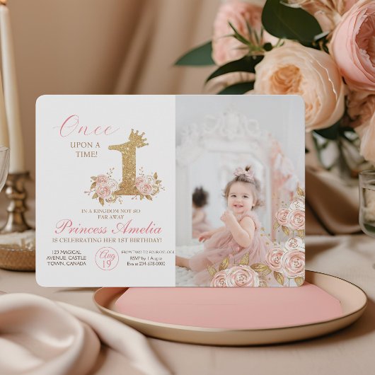 Invitation Premier Sparkle Crown Princesse 1er anniversaire