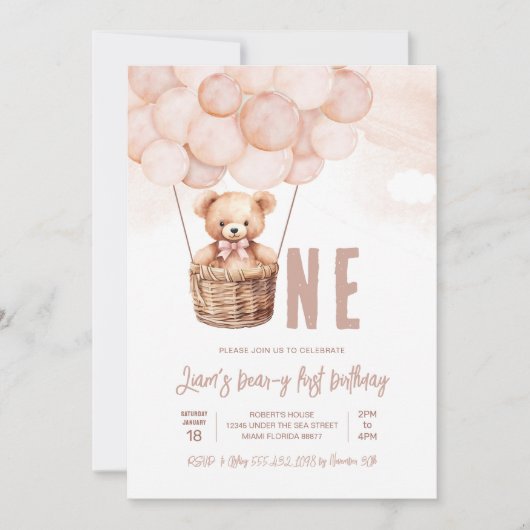 Invitation Premier Teddy Bear Boho 1er Anniversaire (Devant)