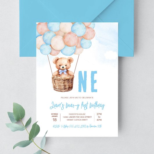 Invitation Premier Teddy Bear Boho 1er Anniversaire