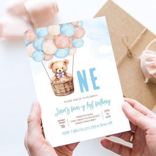 Invitation Premier Teddy Bear Boho 1er Anniversaire