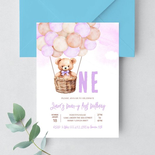 Invitation Premier Teddy Bear Boho 1er Anniversaire