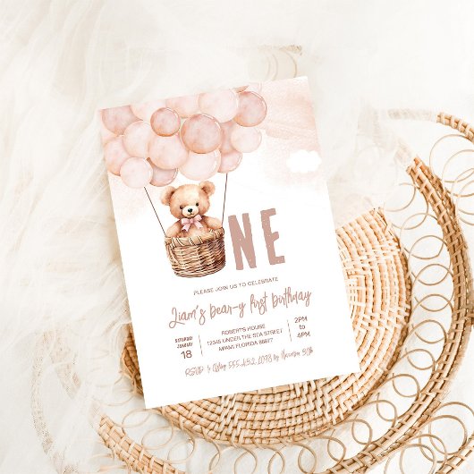 Invitation Premier Teddy Bear Boho 1er Anniversaire