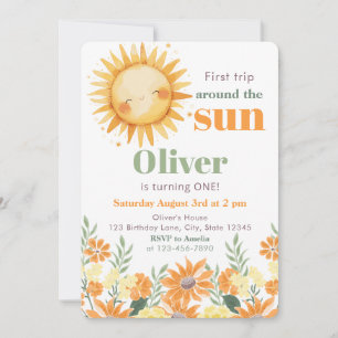 Invitation Premier Tour Autour du Soleil Boho Floral 1er Anni